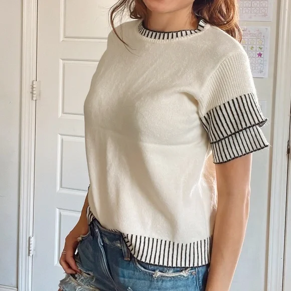 Plus Classic Striped Loose Fit Layered Sleeve Blouse